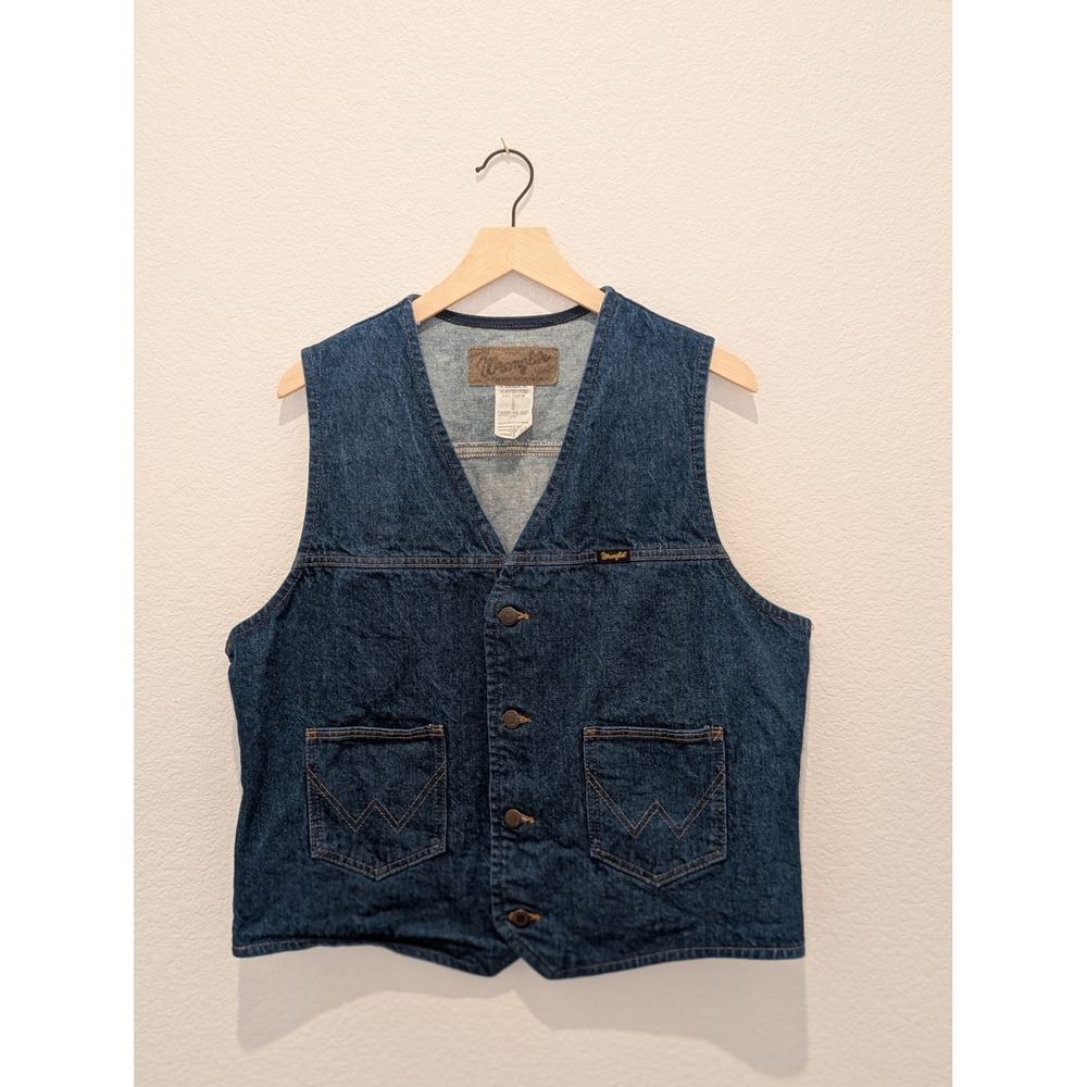 Wrangler Denim Vest Dark Wash Blue Cotton Large